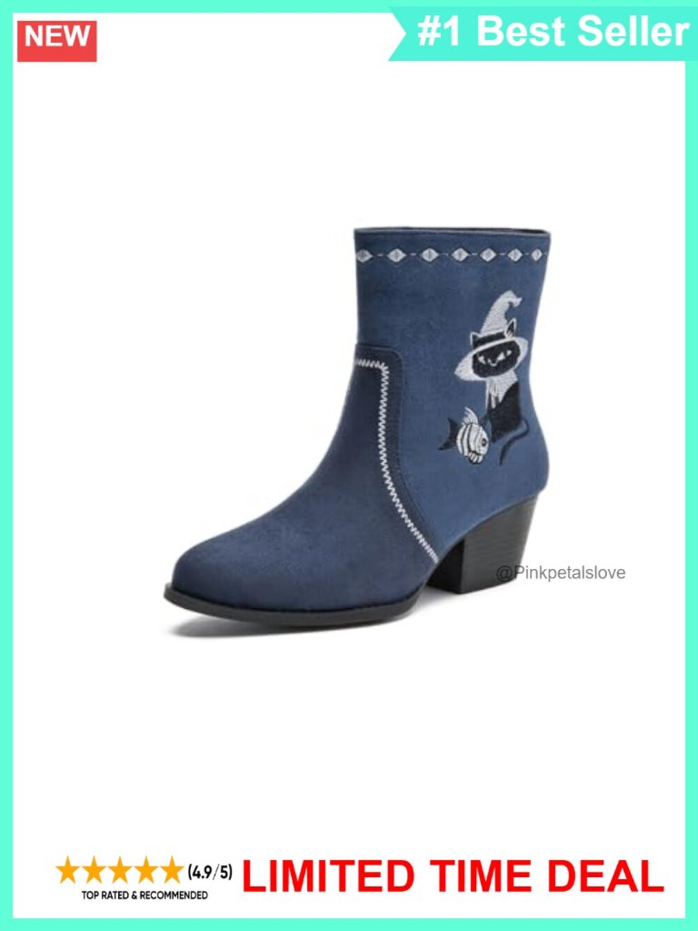 Women's Western Embroidered Ankle Boots Low Heel Suede Comfortable